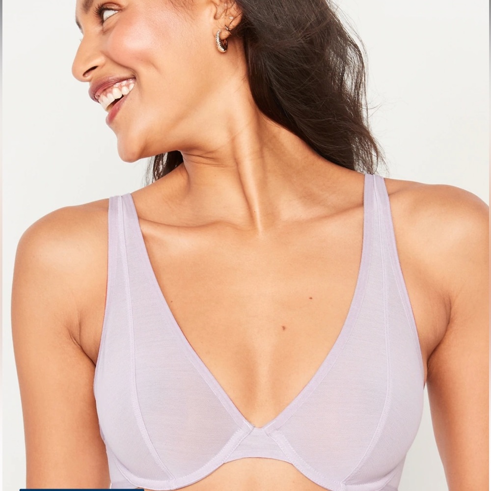 NWT 48DDD Mesh unlined underwire plunge bra in the color bellflower